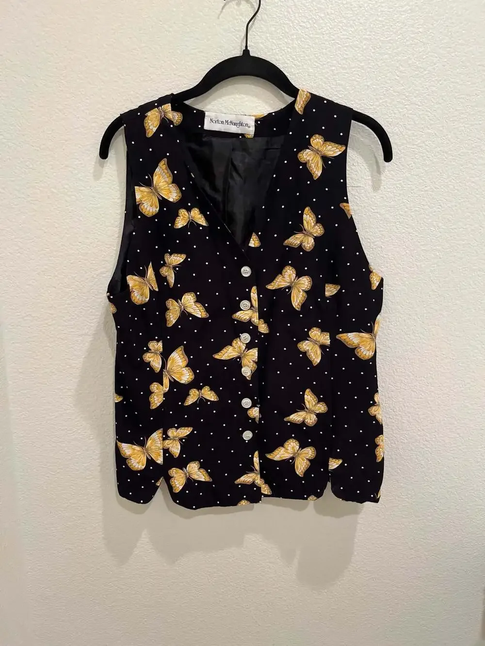 Vintage Morton Malaugillon Butterfly Polka Dot Button Front Vest Top